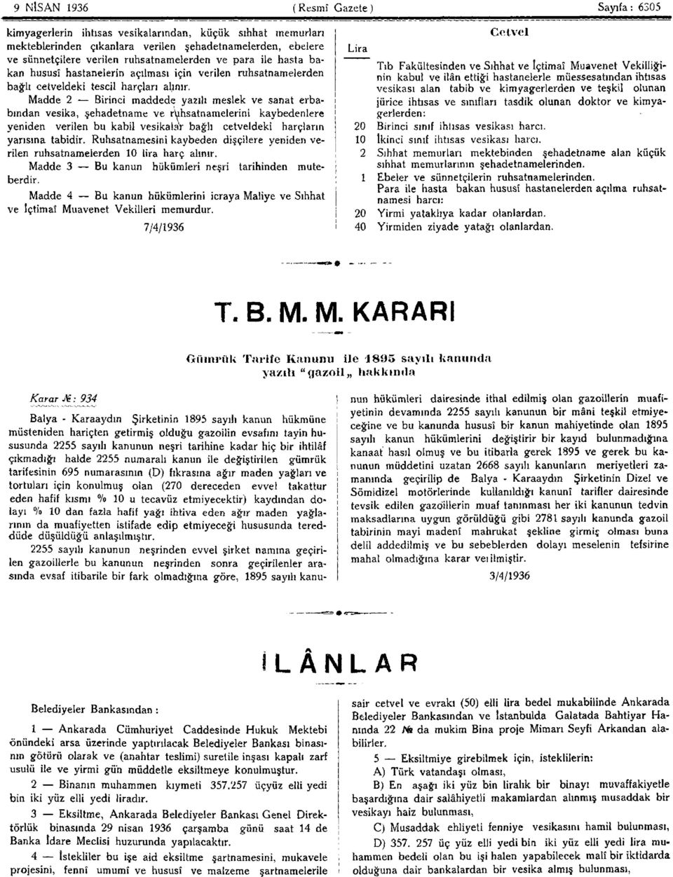 Madde 2 Birinci maddede yazılı meslek ve sanat erbabından vesika, şehadetname ve ruhsatnamelerini kaybedenlere yeniden verilen bu kabil vesikalar bağlı cetveldeki harçların yarısına tabidir.