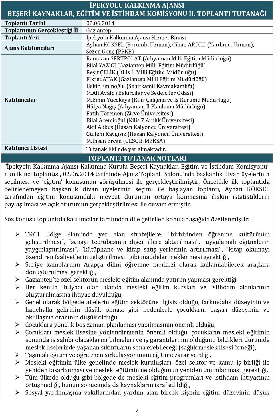 Ramazan SERTPOLAT (Adıyaman Milli Eğitim Müdürlüğü) Bilal YAZICI (Gaziantep Milli Eğitim Müdürlüğü) Reşit ÇELİK (Kilis İl Milli Eğitim Müdürlüğü) Fikret ATAK (Gaziantep Milli Eğitim Müdürlüğü) Bekir