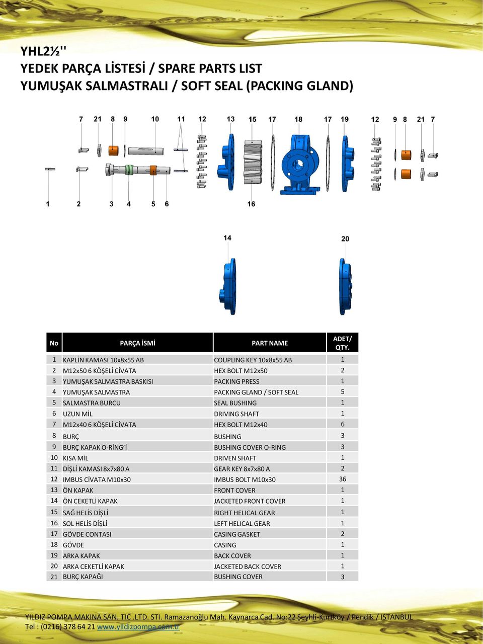 BOLT M12x40 6 8 BURÇ BUSHING 3 9 BURÇ KAPAK O-RİNG İ BUSHING COVER O-RING 3 10 KISA MİL DRIVEN SHAFT 1 11 DİŞLİ KAMASI 8x7x80 A GEAR KEY 8x7x80 A 2 12 IMBUS CİVATA M10x30 IMBUS BOLT M10x30 36 13 ÖN