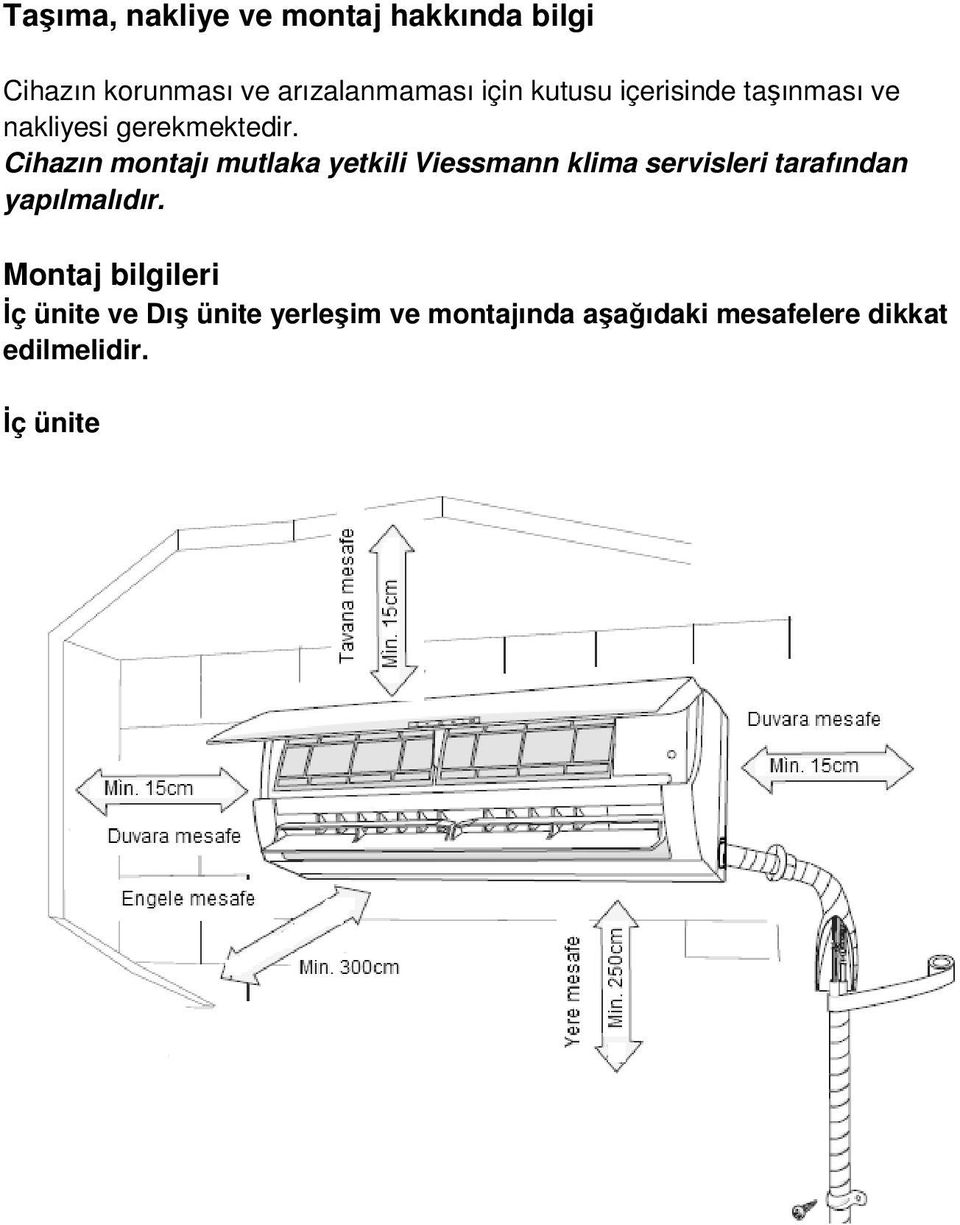 Cihazın montajı mutlaka yetkili Viessmann klima servisleri tarafından yapılmalıdır.