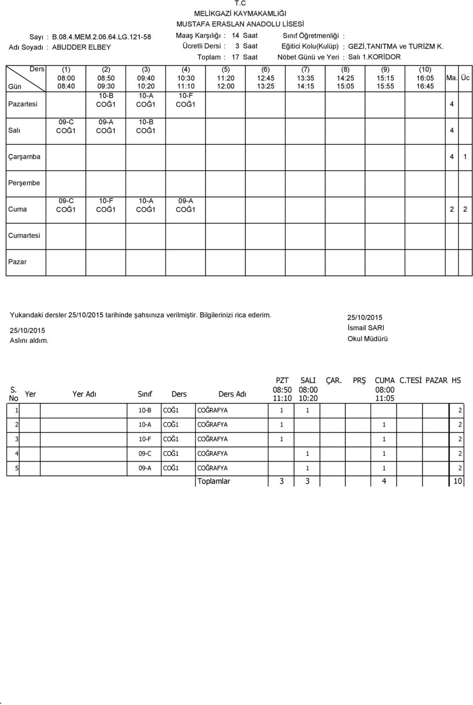 4 09-C 09-A 0-B COĞ COĞ COĞ 4 4 09-C 0-F 0-A 09-A COĞ COĞ COĞ COĞ Yukarıdaki dersler 5/0/05 tarihinde şahsınıza verilmiştir Bilgilerinizi rica ederim 5/0/05 5/0/05 PZT SALI ÇAR