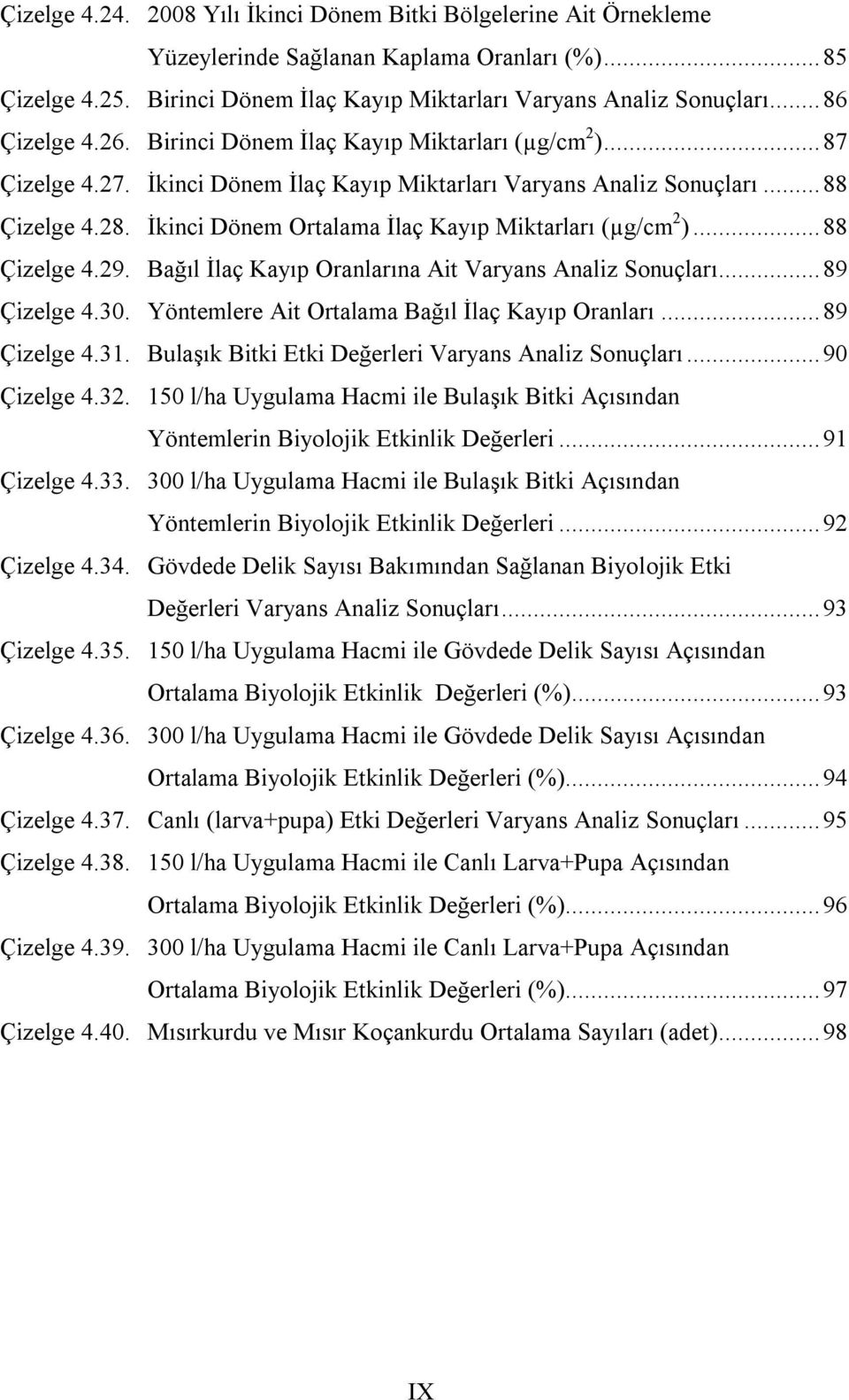 İkinci Dönem Ortalama İlaç Kayıp Miktarları (µg/cm 2 )... 88 Çizelge 4.29. Bağıl İlaç Kayıp Oranlarına Ait Varyans Analiz Sonuçları... 89 Çizelge 4.30.