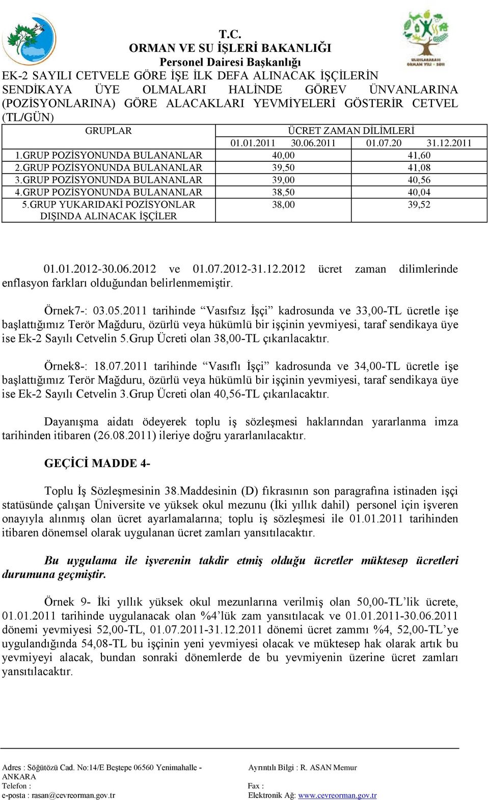 GRUP POZİSYONUNDA BULANANLAR 38,50 40,04 5.GRUP YUKARIDAKİ POZİSYONLAR DIŞINDA ALINACAK İŞÇİLER 38,00 39,52 01.01.2012-30.06.2012 ve 01.07.2012-31.12.2012 ücret zaman dilimlerinde enflasyon farkları olduğundan belirlenmemiştir.