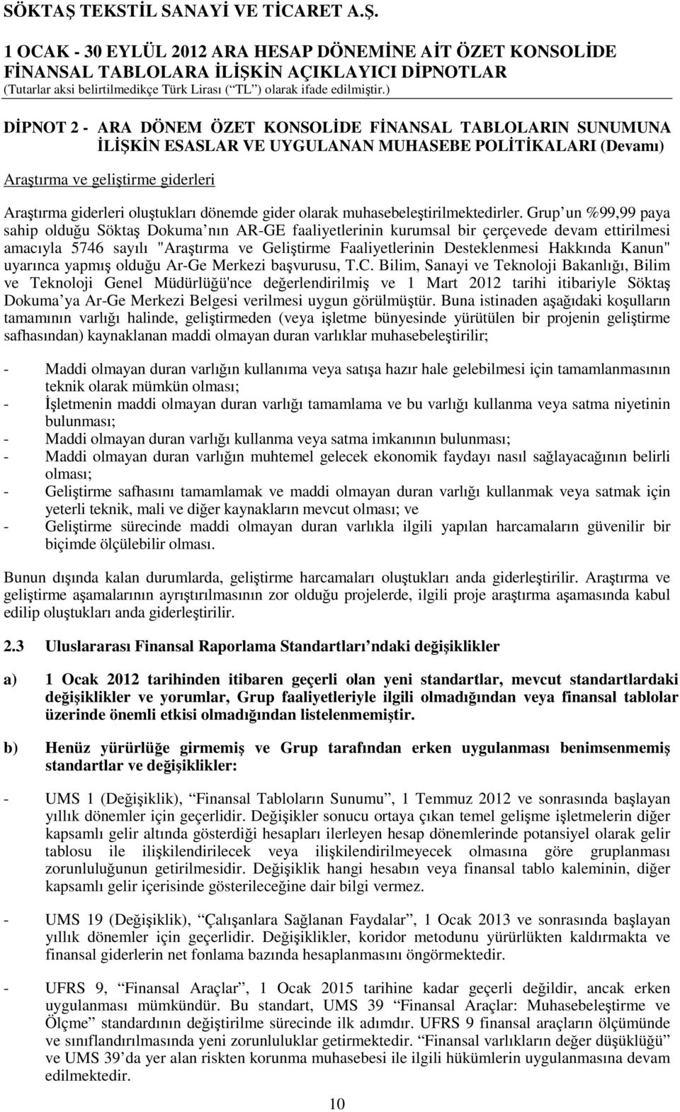 Grup un %99,99 paya sahip olduğu Söktaş Dokuma nın AR-GE faaliyetlerinin kurumsal bir çerçevede devam ettirilmesi amacıyla 5746 sayılı "Araştırma ve Geliştirme Faaliyetlerinin Desteklenmesi Hakkında