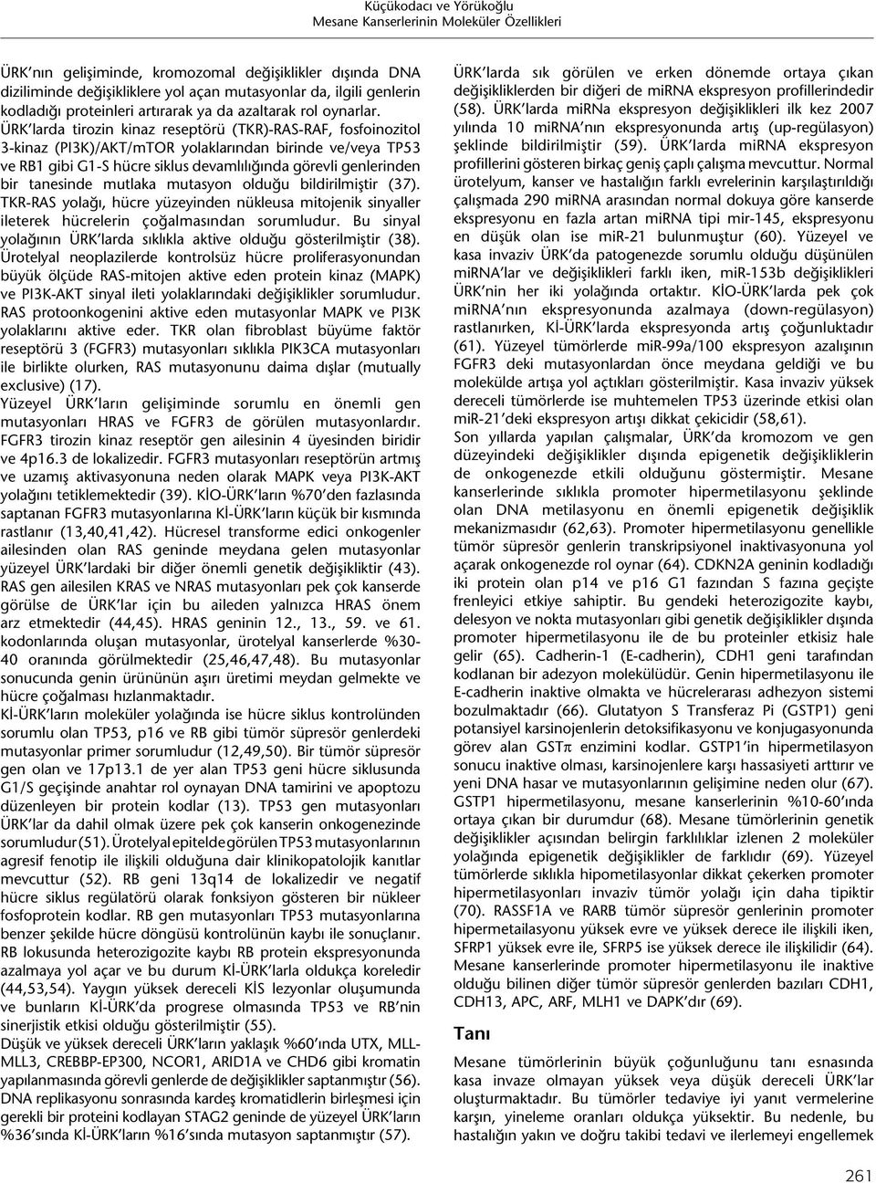 tanesinde mutlaka mutasyon olduğu bildirilmiştir (37). TKR-RAS yolağı, hücre yüzeyinden nükleusa mitojenik sinyaller ileterek hücrelerin çoğalmasından sorumludur.