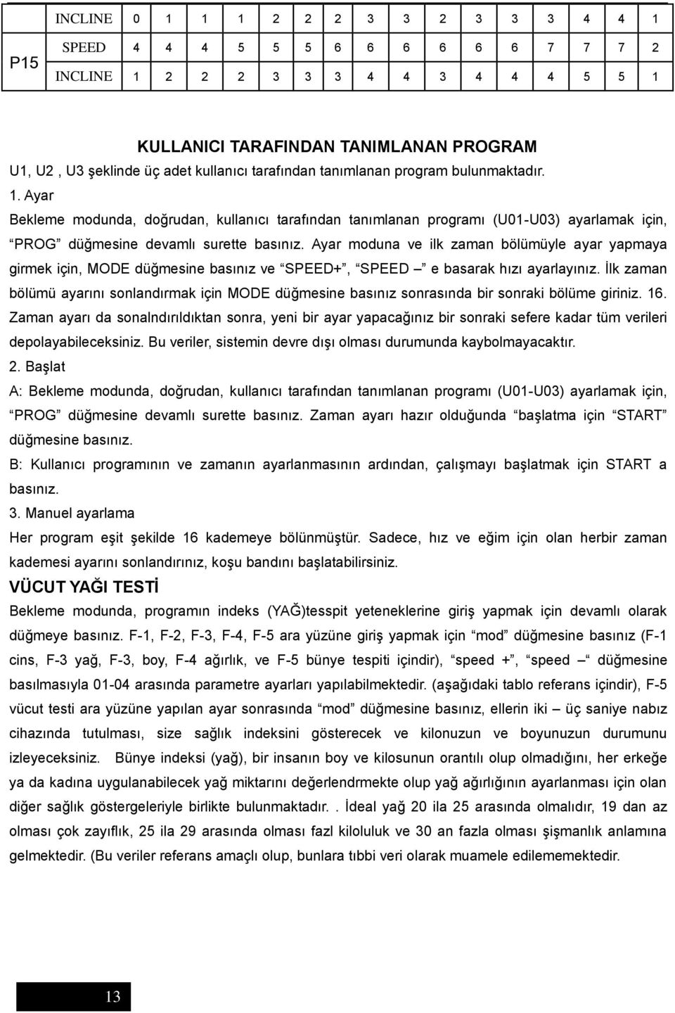 Ayar moduna ve ilk zaman bölümüyle ayar yapmaya girmek için, MODE düğmesine basınız ve SPEED+, SPEED e basarak hızı ayarlayınız.