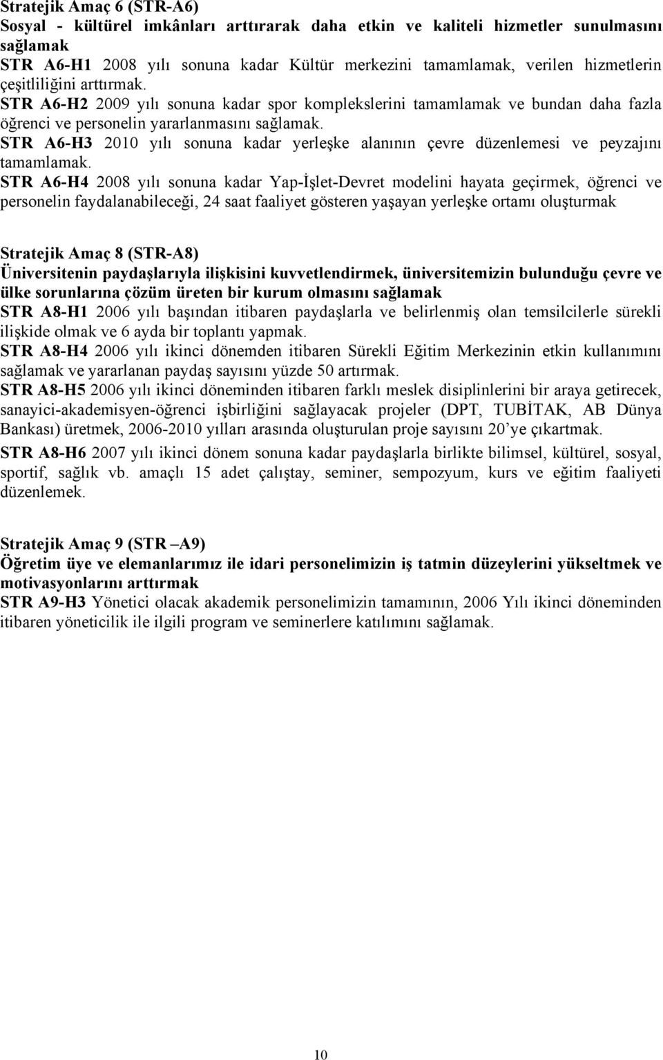 STR A6-H3 2010 yılı sonuna kadar yerleşke alanının çevre düzenlemesi ve peyzajını tamamlamak.