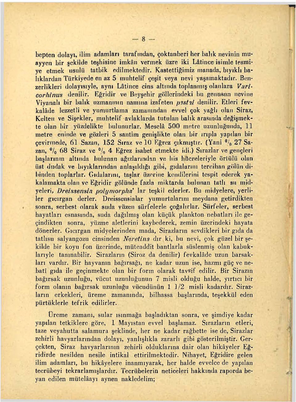 Eğridir ve Beyşehir göllerindeki bu genusun nevine Viyanalı bir balık uzmanının namına izafeten >?.sta.i denilir.