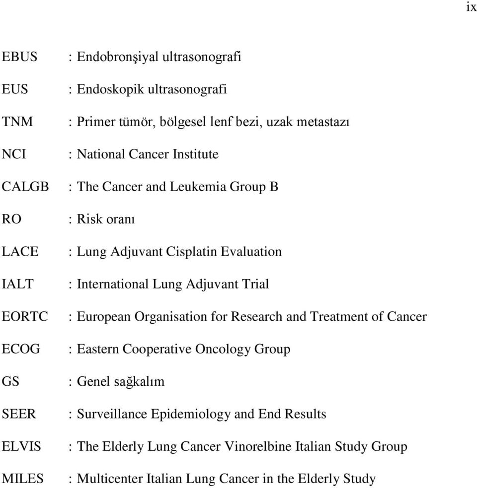 International Lung Adjuvant Trial : European Organisation for Research and Treatment of Cancer : Eastern Cooperative Oncology Group : Genel sağkalım