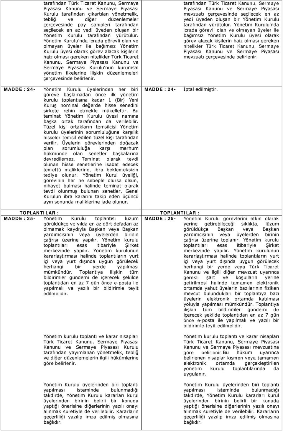 Yönetim Kurulu nda icrada görevli olan ve olmayan üyeler ile bağımsız Yönetim Kurulu üyesi olarak görev alacak kişilerin haiz olması gereken nitelikler Türk Ticaret Kanunu, Sermaye Piyasası Kanunu ve