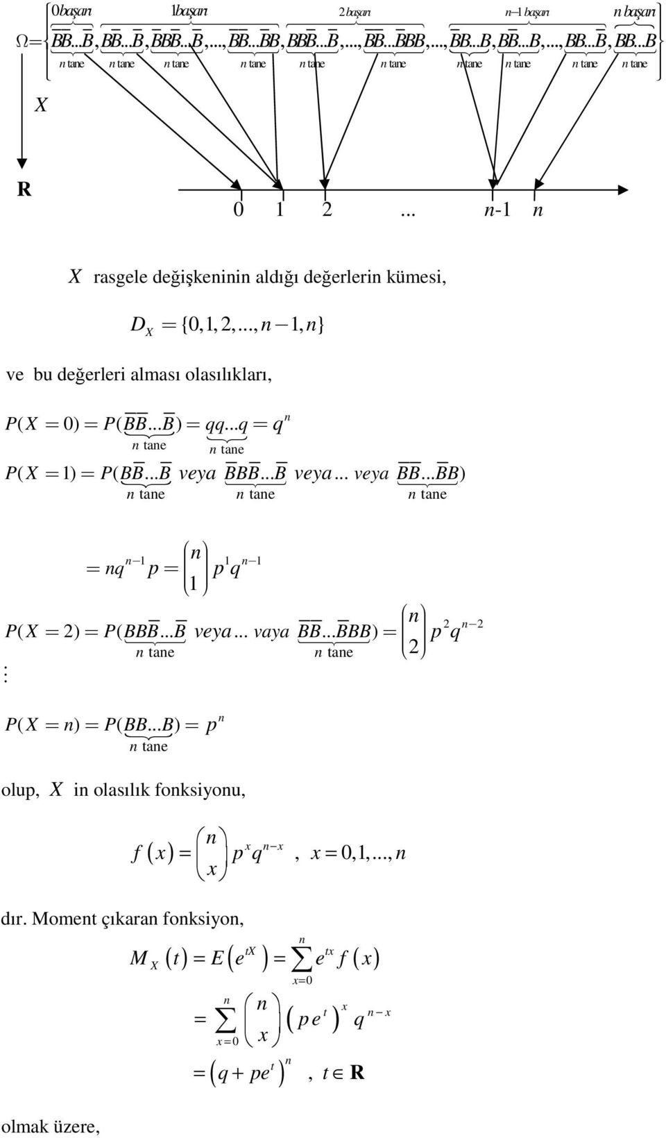 .. B veya BBB... B veya... veya BB... BB ) tae tae tae q p p q P( ) P( BBB... B veya... vaya BB... BBB) p q tae tae P( ) P( BB.