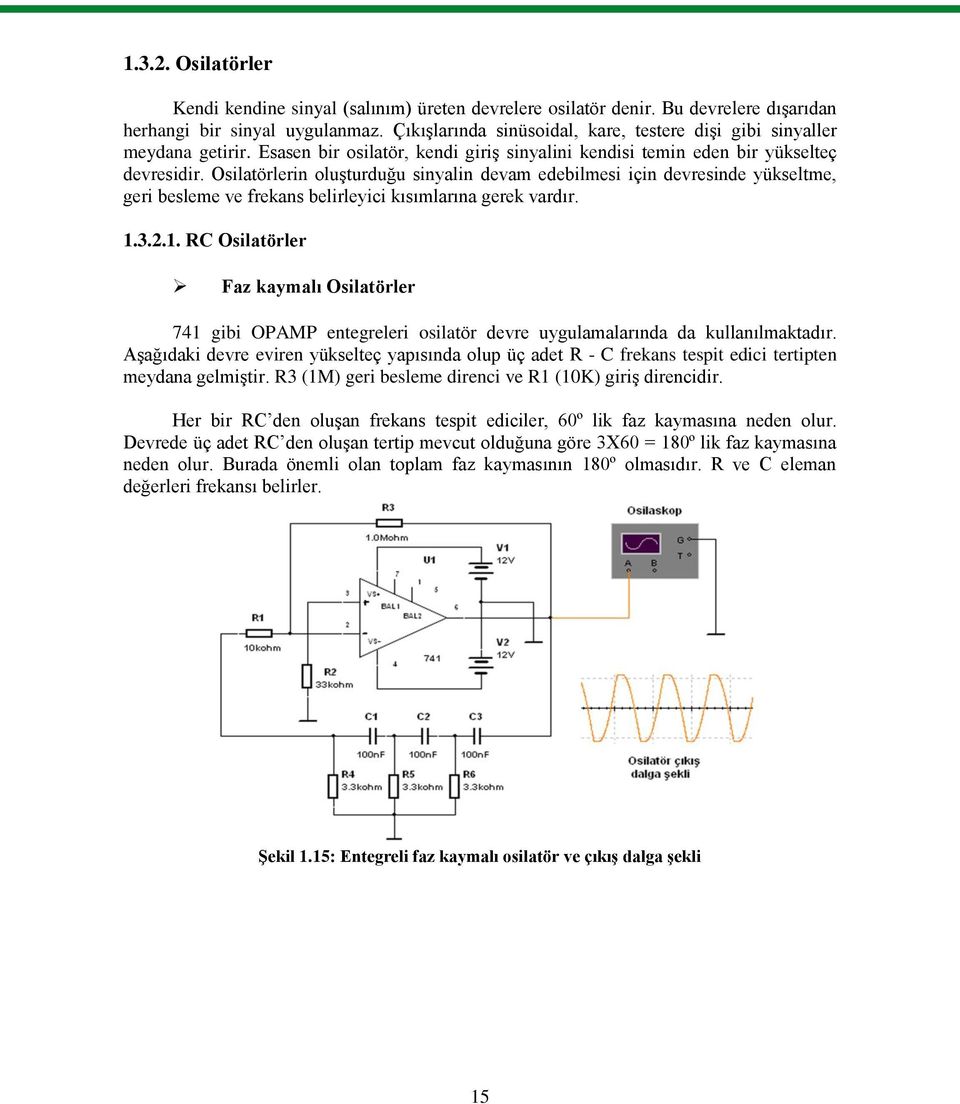 Osilatörlerin oluģturduğu sinyalin devam edebilmesi için devresinde yükseltme, geri besleme ve frekans belirleyici kısımlarına gerek vardır. 1.