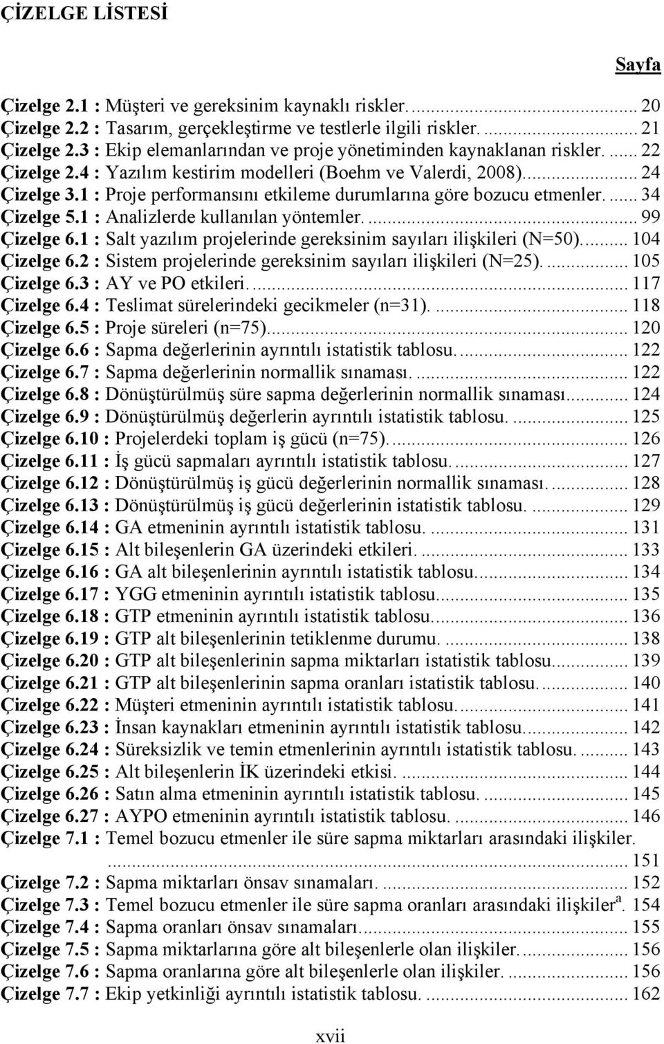 1 : Proje performansını etkileme durumlarına göre bozucu etmenler.... 34 Çizelge 5.1 : Analizlerde kullanılan yöntemler.... 99 Çizelge 6.