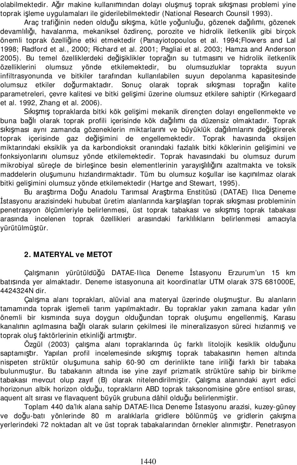 etmektedir (Panayiotopoulos et al. 1994;Flowers and Lal 1998; Radford et al., 2000; Richard et al. 2001; Pagliai et al. 2003; Hamza and Anderson 2005).