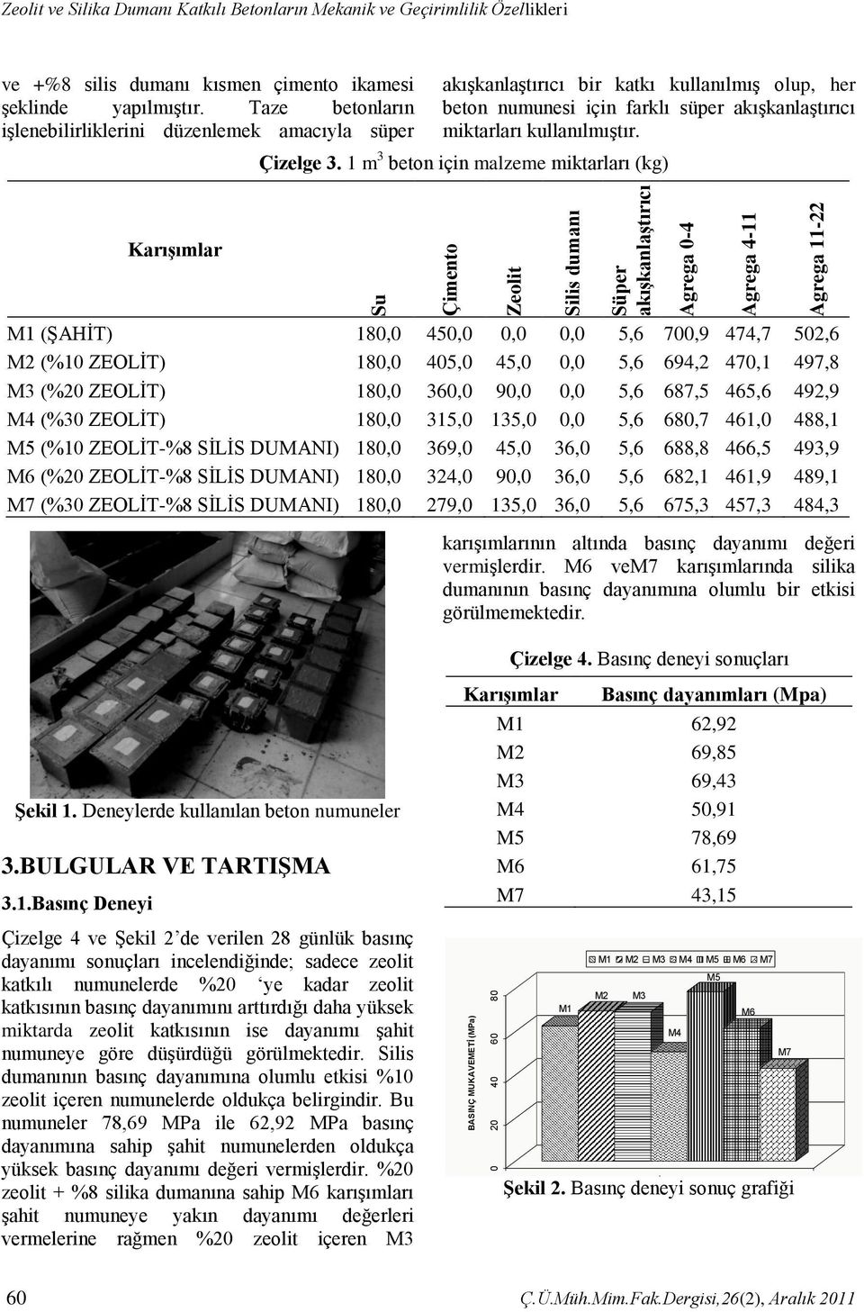 Taze betonların işlenebilirliklerini düzenlemek amacıyla süper akışkanlaştırıcı bir katkı kullanılmış olup, her beton numunesi için farklı süper akışkanlaştırıcı miktarları kullanılmıştır. Çizelge 3.