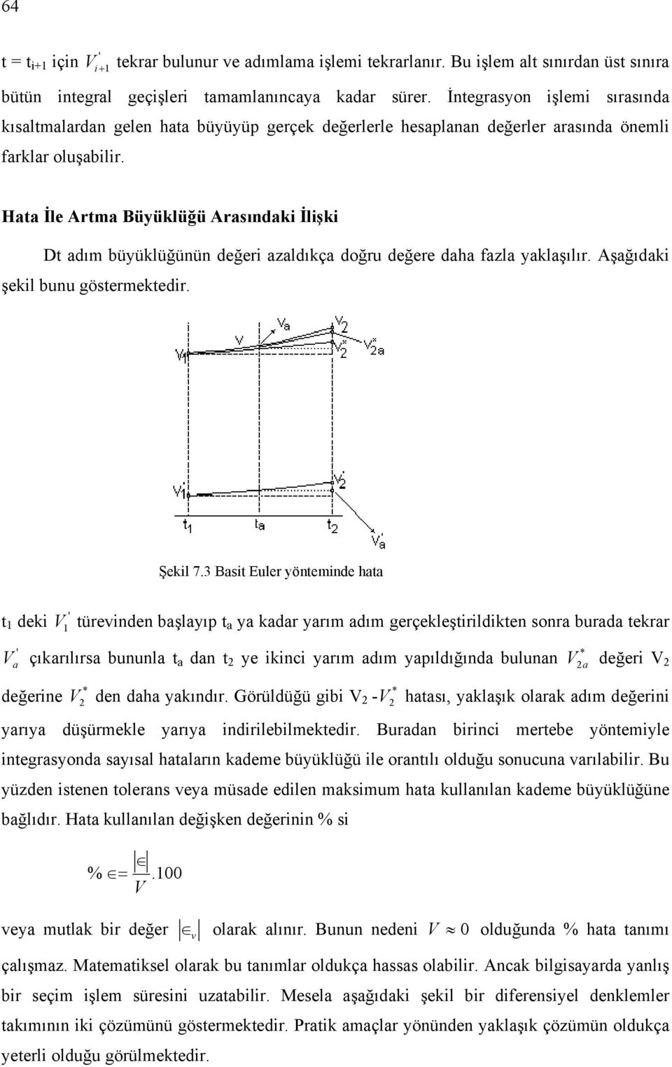 Hata İle Artma Büyüklüğü Arasındaki İlişki Dt adım büyüklüğünün değeri azaldıkça doğru değere daha fazla yaklaşılır. Aşağıdaki şekil bunu göstermektedir. Şekil 7.