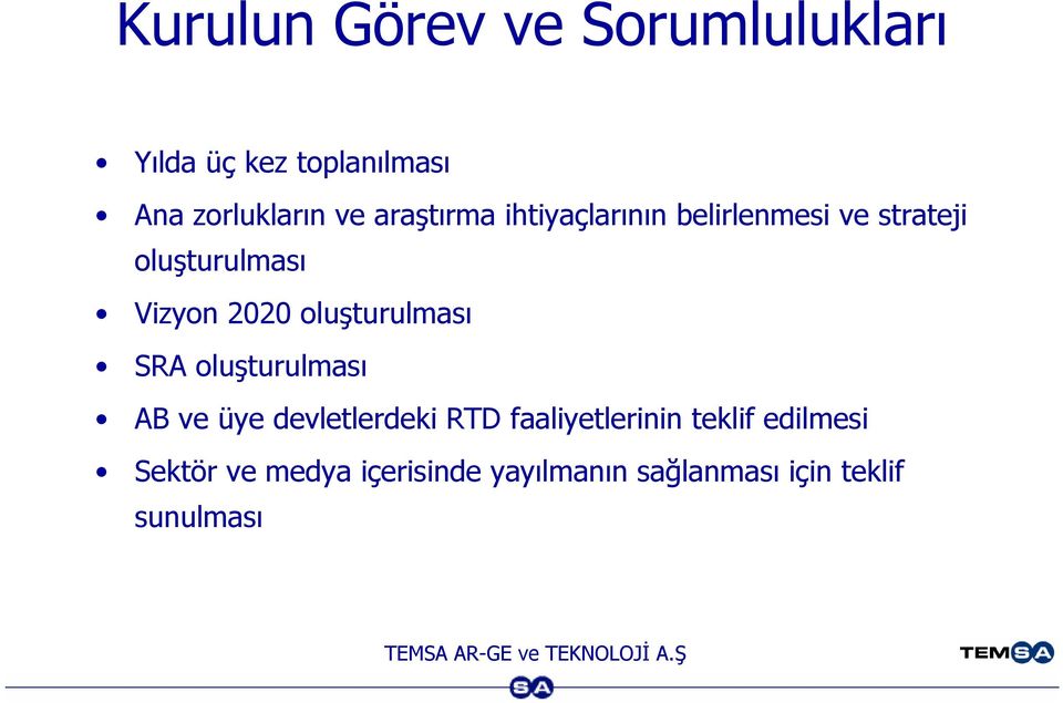 oluşturulması SRA oluşturulması AB ve üye devletlerdeki RTD faaliyetlerinin