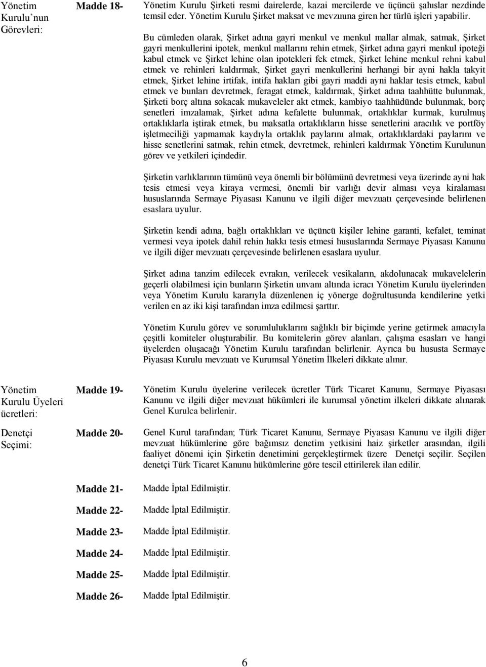 Bu cümleden olarak, Şirket adına gayri menkul ve menkul mallar almak, satmak, Şirket gayri menkullerini ipotek, menkul mallarını rehin etmek, Şirket adına gayri menkul ipoteği kabul etmek ve Şirket