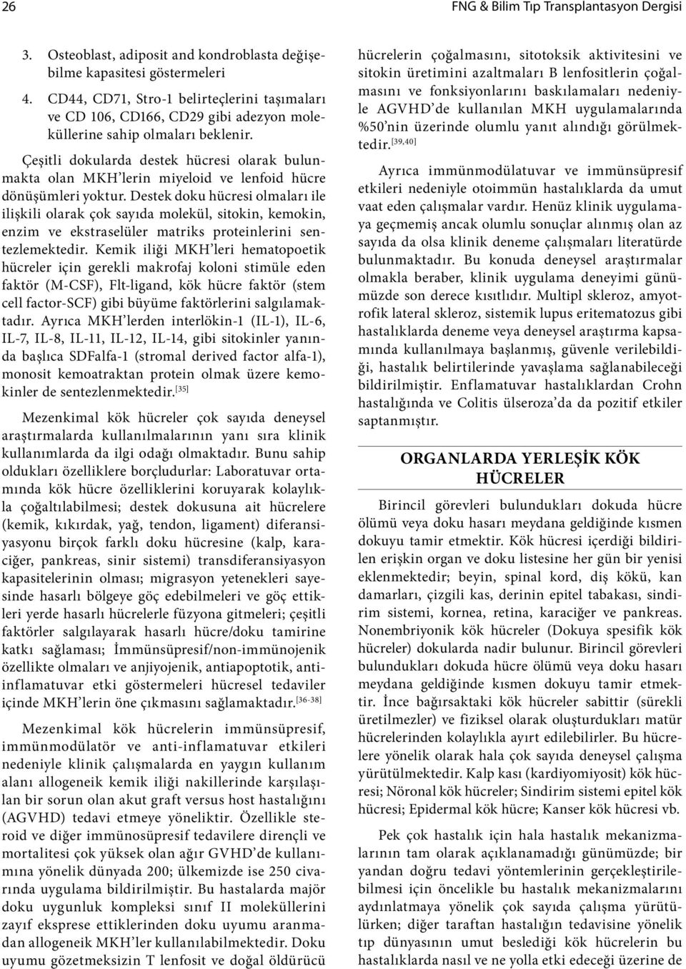 Çeşitli dokularda destek hücresi olarak bulunmakta olan MKH lerin miyeloid ve lenfoid hücre dönüşümleri yoktur.