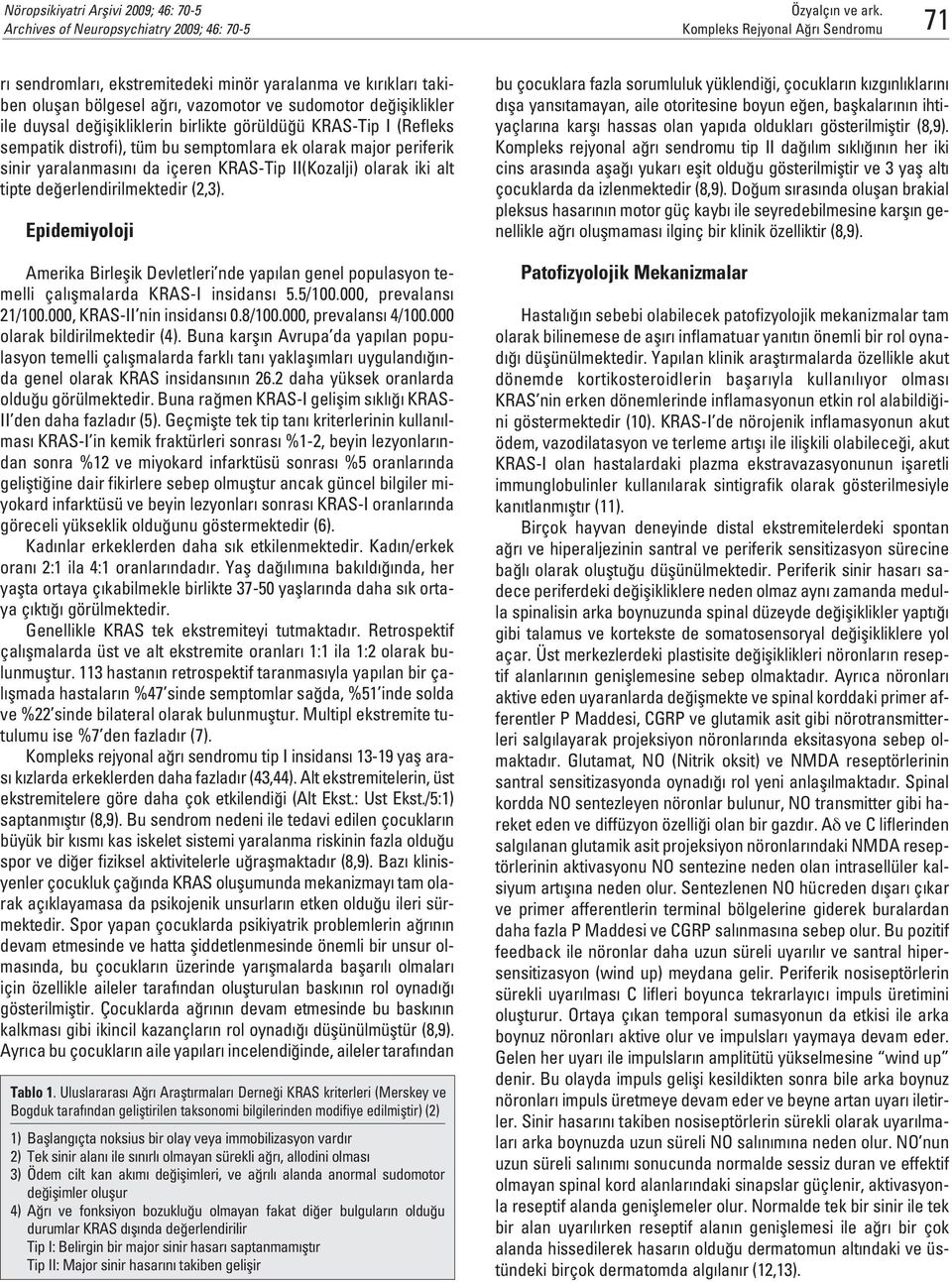 tipte de erlendirilmektedir (2,3). Epidemiyoloji Amerika Birleflik Devletleri nde yap lan genel populasyon temelli çal flmalarda KRAS-I insidans 5.5/100.000, prevalans 21/100.