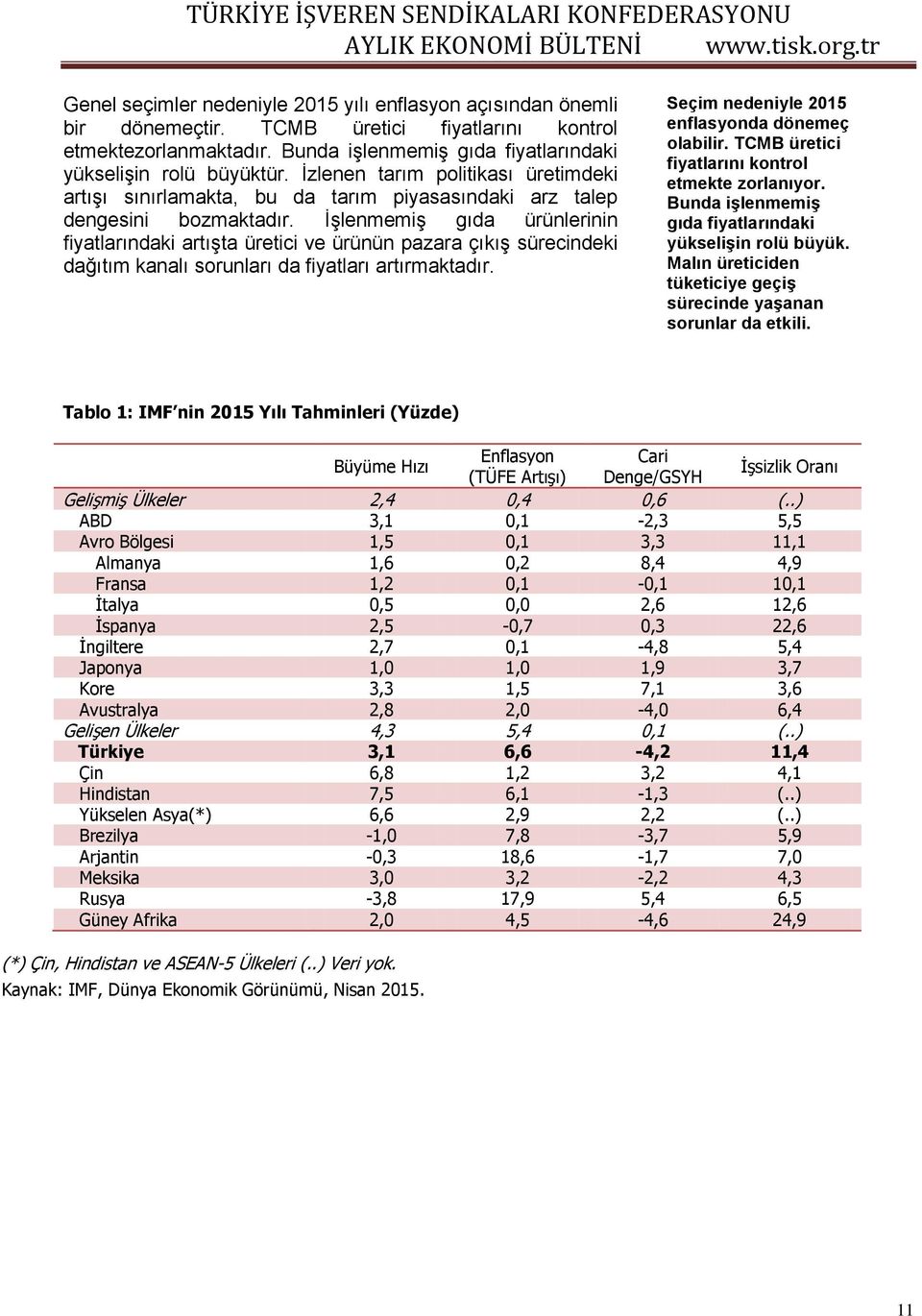 İşlenmemiş gıda ürünlerinin fiyatlarındaki artışta üretici ve ürünün pazara çıkış sürecindeki dağıtım kanalı sorunları da fiyatları artırmaktadır. Seçim nedeniyle 2015 enflasyonda dönemeç olabilir.