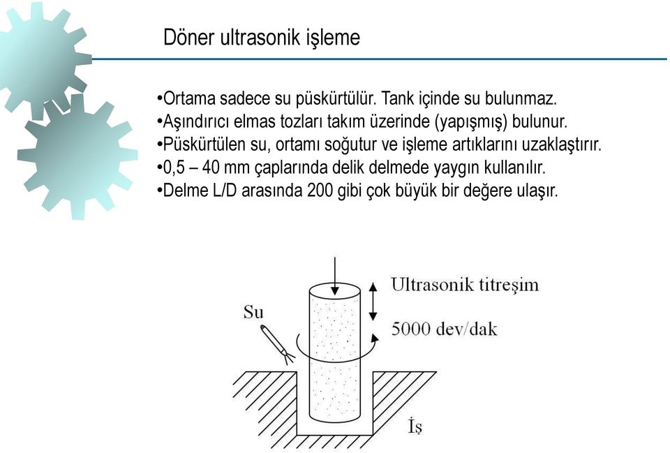 Püskürtülen su, ortamı soğutur ve işleme artıklarını uzaklaştırır.