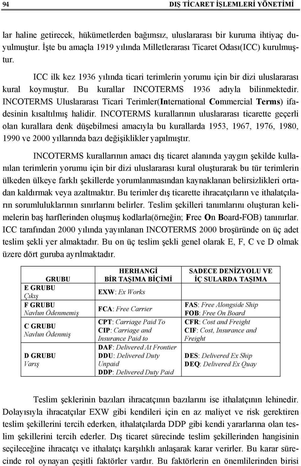 INCOTERMS Uluslararası Ticari Terimler(International Commercial Terms) ifadesinin kısaltılmış halidir.