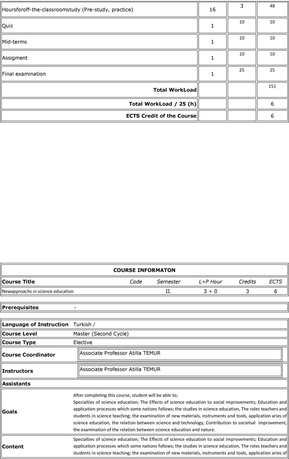 3 + 0 3 6 Prerequisites - Language of Instruction Turkish / Course Level Course Type Course Coordinator Master (Second Cycle) Elective Associate Professor Atilla TEMUR Instructors Associate Professor