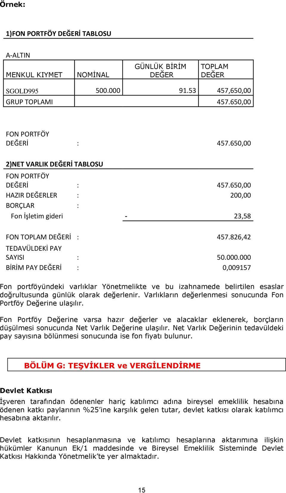 000 BİRİM PAY DEĞERİ : 0,009157 Fon portföyündeki varlıklar Yönetmelikte ve bu izahnamede belirtilen esaslar doğrultusunda günlük olarak değerlenir.