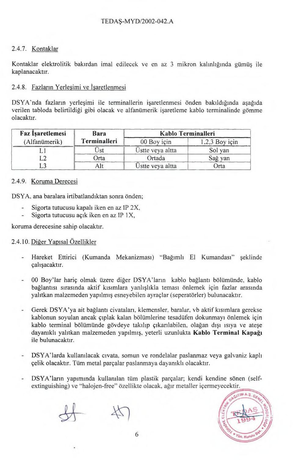 terminalinde gömme olacaktır. Faz işaretlem esi Bara Kablo Term inalleri (Alfanüm erik) Term inalleri 00 Boy için 1.