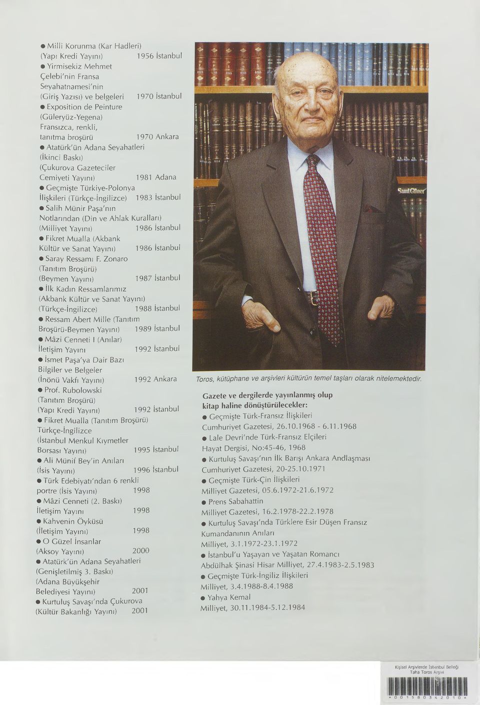 1983 İstanbul Salih Münir Paşa'nın Notlarından (Din ve Ahlak Kuralları) (Milliyet Yayını) 1986 İstanbul Fikret Mualla (Akbank Kültür ve Sanat Yayını) 1986 İstanbul Saray Ressamı F.