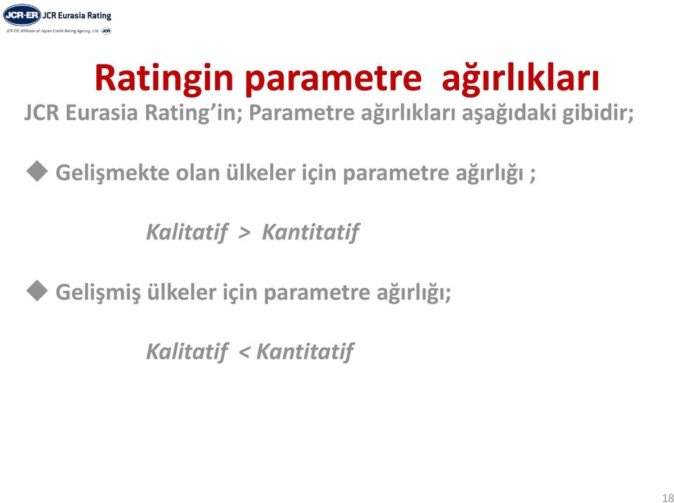 olan ülkeler için parametre ağırlığı ; Kalitatif > Kantitatif