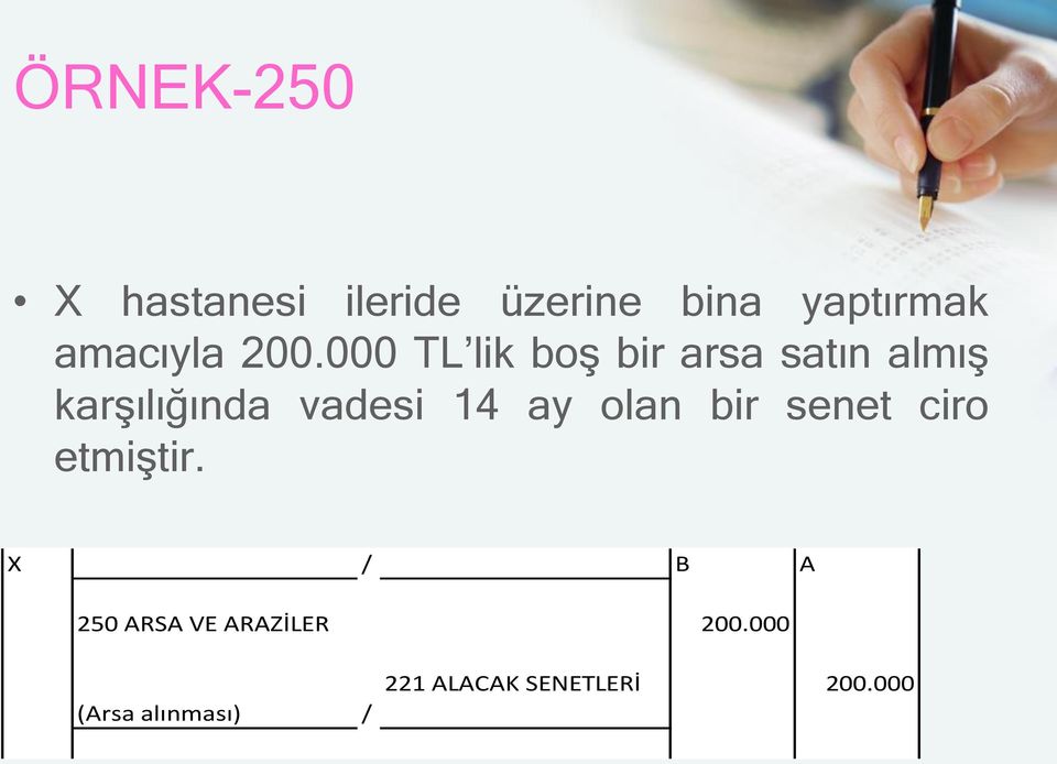 000 TL lik boş bir arsa satın almış karşılığında vadesi 14