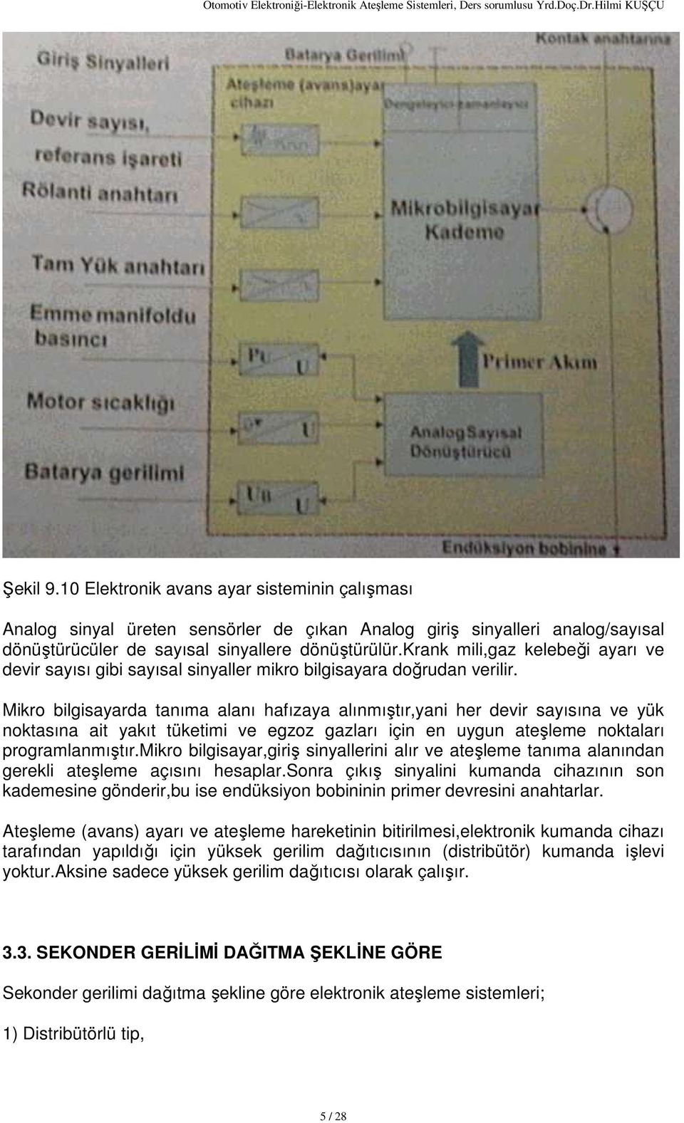 Mikro bilgisayarda tanıma alanı hafızaya alınmıştır,yani her devir sayısına ve yük noktasına ait yakıt tüketimi ve egzoz gazları için en uygun ateşleme noktaları programlanmıştır.