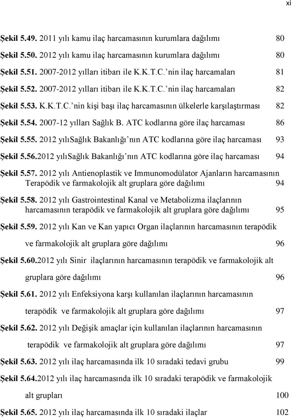 2007-12 yılları Sağlık B. ATC kodlarına göre ilaç harcaması 86 Şekil 5.55. 2012 yılısağlık Bakanlığı nın ATC kodlarına göre ilaç harcaması 93 Şekil 5.56.