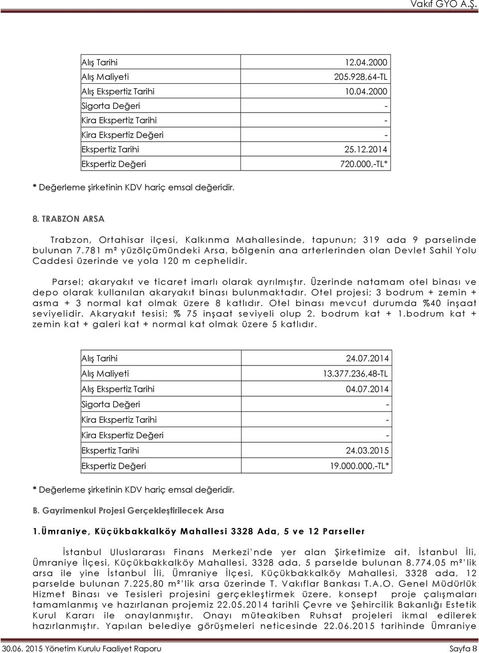 781 m² yüzölçümündeki Arsa, bölgenin ana arterlerinden olan Devlet Sahil Yolu Caddesi üzerinde ve yola 120 m cephelidir. Parsel; akaryakıt ve ticaret imarlı olarak ayrılmıştır.