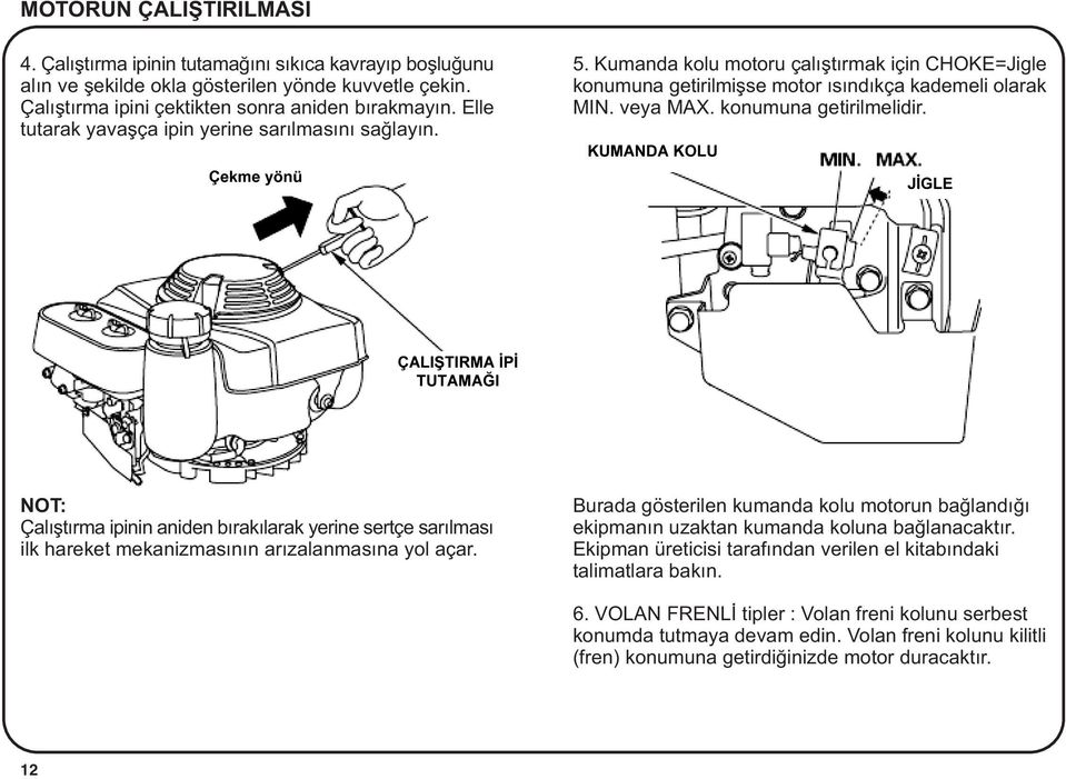 NOT: Çalýþtýrma ipinin aniden býrakýlarak yerine sertçe sarýlmasý ilk hareket mekanizmasýnýn arýzalanmasýna yol açar.