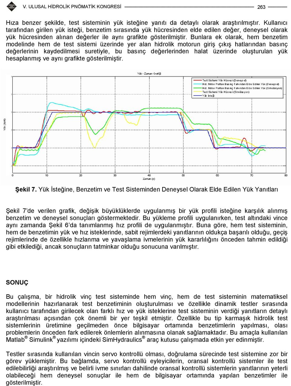 unlara ek olarak, hem benzetim modelinde hem de test sistemi üzerinde yer alan hidrolik motorun giriş çıkış hatlarından basınç değerlerinin kaydedilmesi suretiyle, bu basınç değerlerinden halat