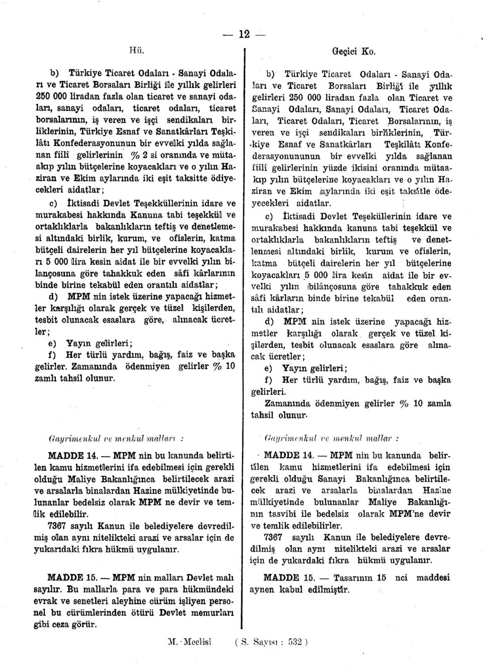 borsalarının, iş veren ve işçi sendikaları birliklerinin, Türkiye Esnaf ve Sanatkârları Teşkilâtı Konfederasyonunun bir evvölki yılda sağlanan fiilî gelirlerinin % 2 si oranında ve mütaakıp yılın