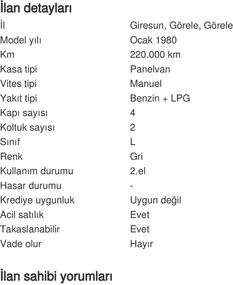 Koltuk sayısı 2 Sınıf L Renk Gri Kullanım durumu 2.