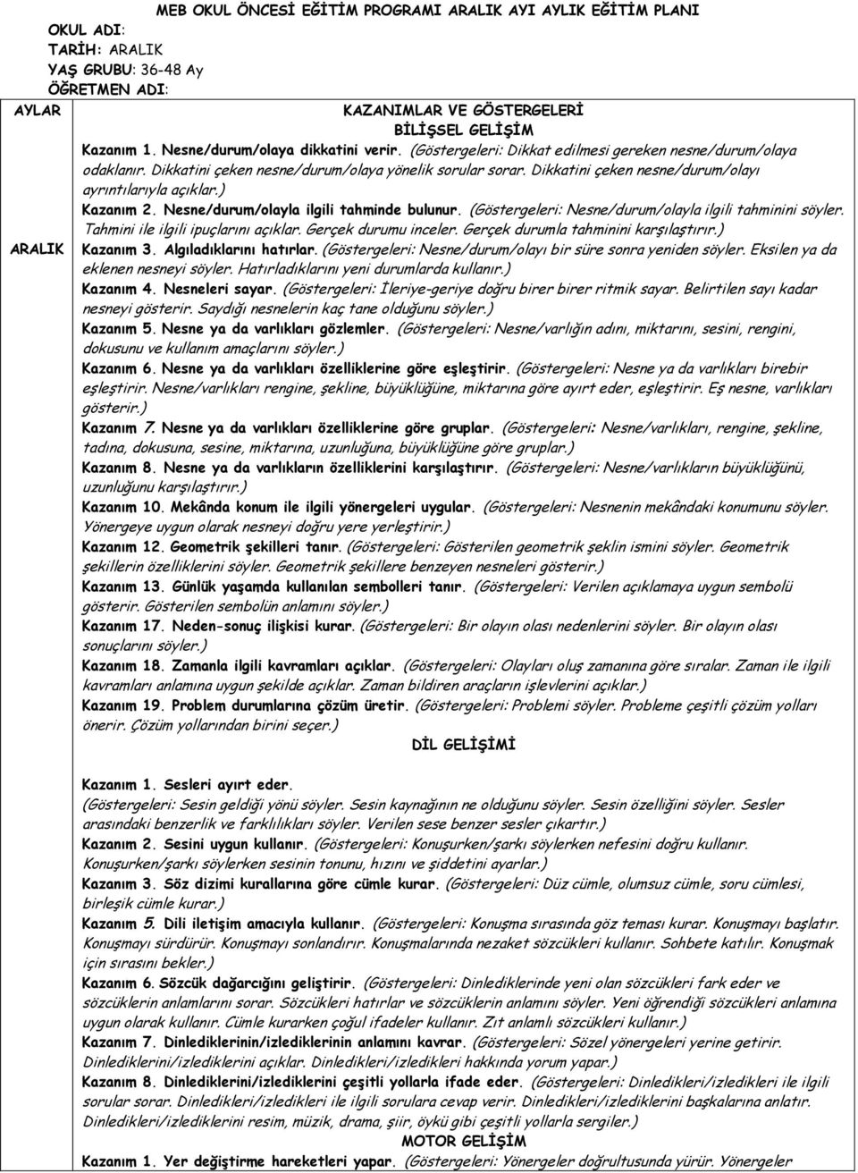 Dikkatini çeken nesne/durum/olayı ayrıntılarıyla açıklar.) Kazanım 2. Nesne/durum/olayla ilgili tahminde bulunur. (Göstergeleri: Nesne/durum/olayla ilgili tahminini söyler.