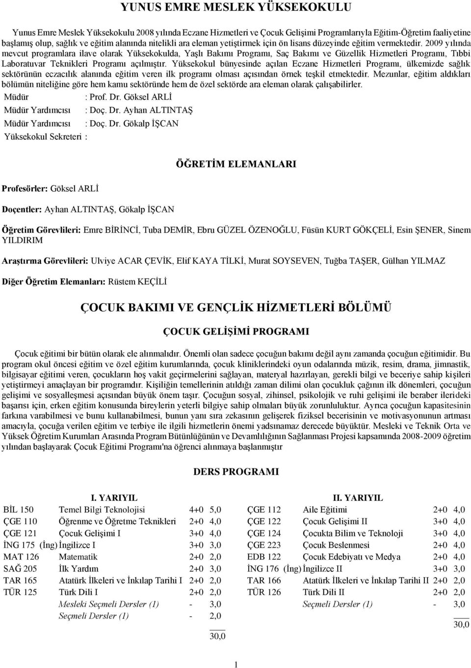 2009 yılında mevcut programlara ilave olarak Yüksekokulda, Yaşlı Bakımı Programı, Saç Bakımı ve Güzellik Hizmetleri Programı, Tıbbi Laboratuvar Teknikleri Programı açılmıştır.