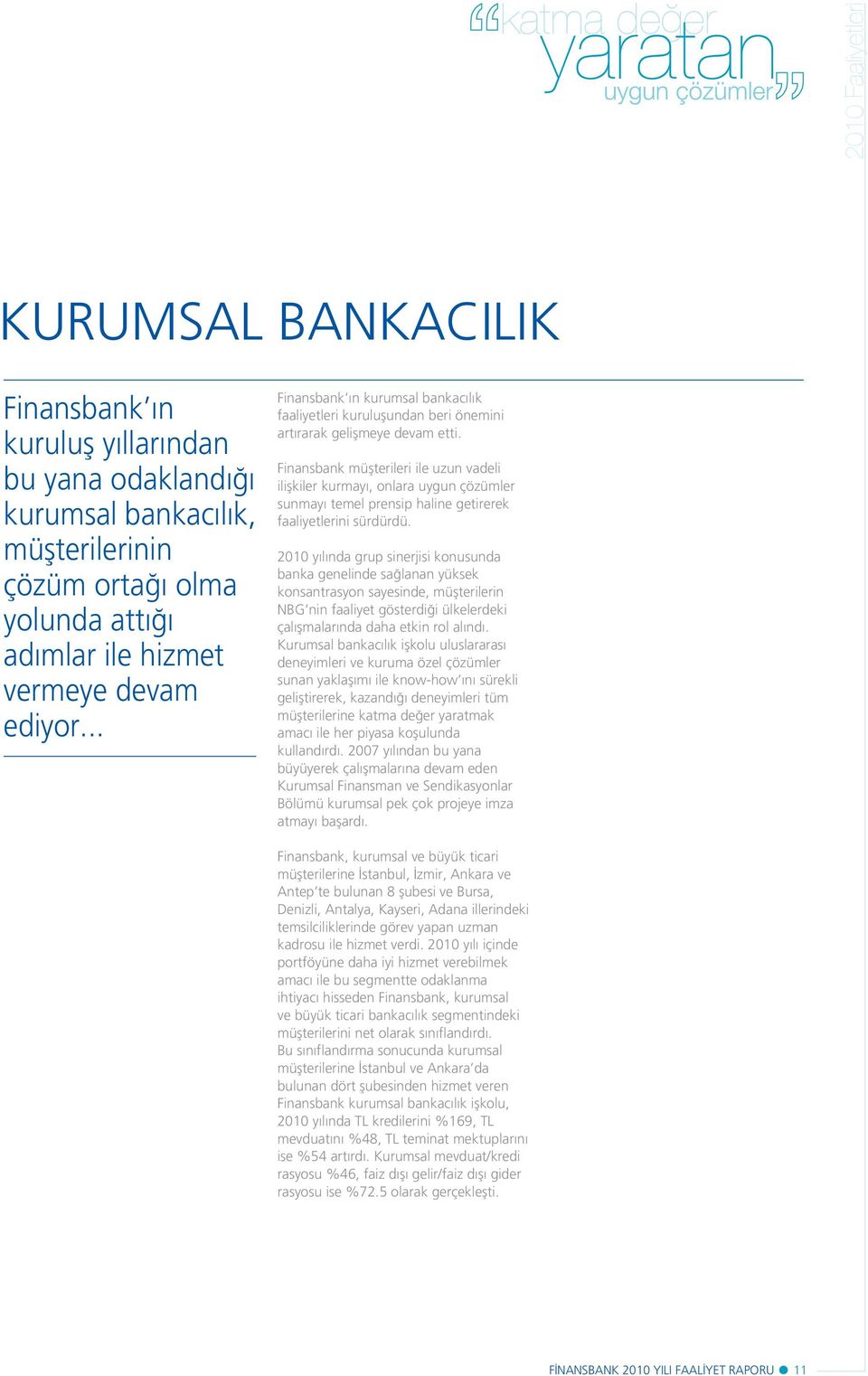 Finansbank müşterileri ile uzun vadeli ilişkiler kurmay, onlara uygun çözümler sunmay temel prensip haline getirerek faaliyetlerini sürdürdü.