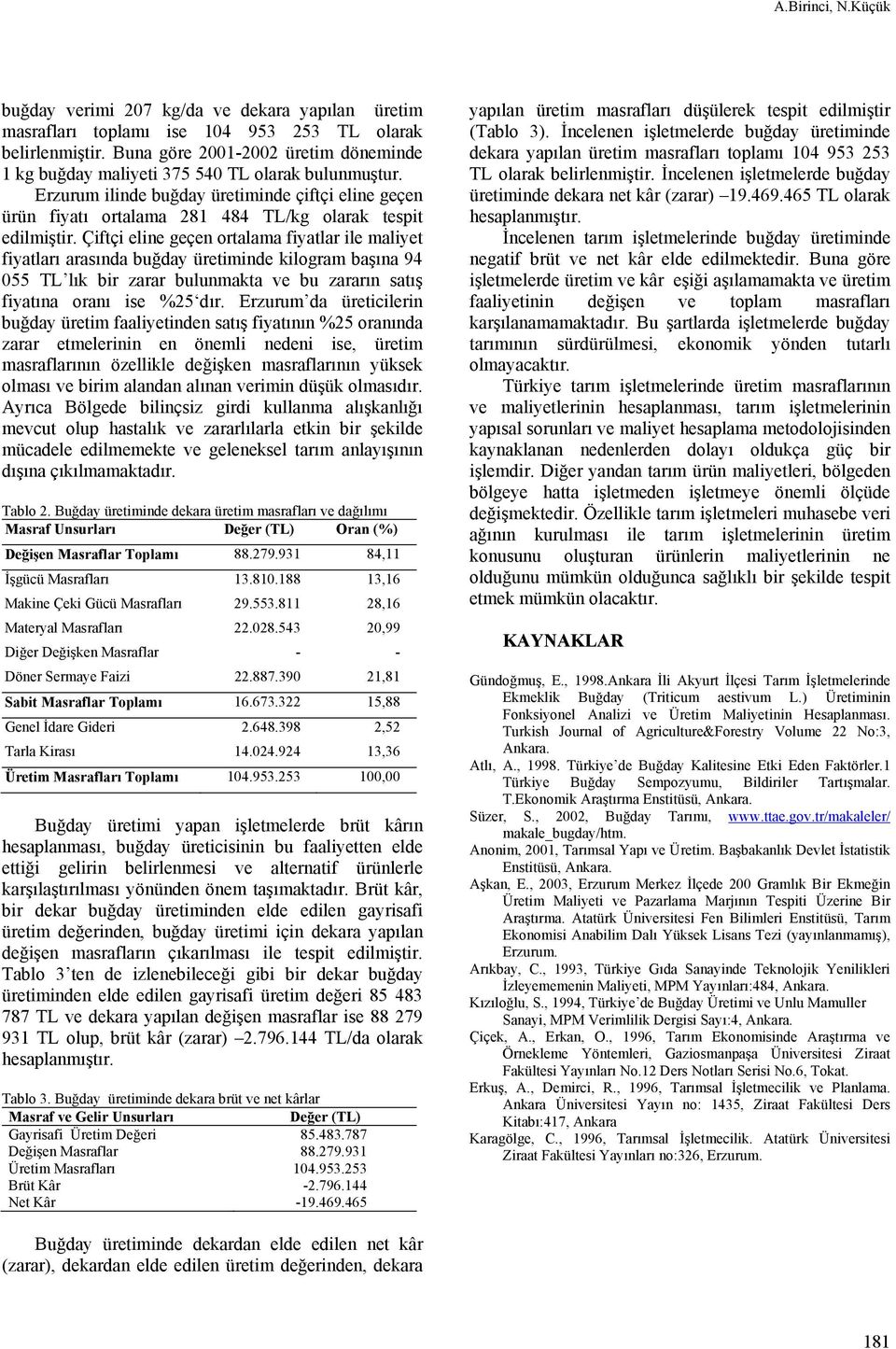 Çiftçi eline geçen ortalama fiyatlar ile maliyet fiyatları arasında buğday üretiminde kilogram başına 94 055 TL lık bir zarar bulunmakta ve bu zararın satış fiyatına oranı ise %5 dır.