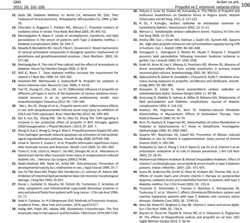 Levels of ceruloplasmin, transferrin, and lipid peroxidation in the serum of patients with Type 2 diabetes mellitus. J Diabetes Complications 2004; 18: 193 7. 15.