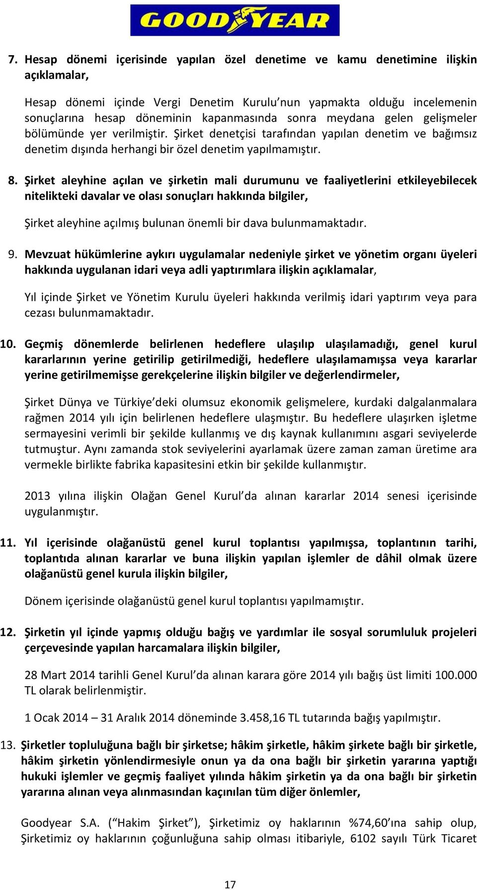 Şirket aleyhine açılan ve şirketin mali durumunu ve faaliyetlerini etkileyebilecek nitelikteki davalar ve olası sonuçları hakkında bilgiler, Şirket aleyhine açılmış bulunan önemli bir dava