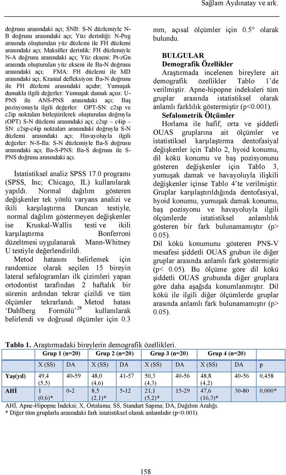 doğrusu arasındaki açı; Yüz ekseni: Pt-zGn arasında oluşturulan yüz ekseni ile Ba-N doğrusu arasındaki açı; FMA: FH düzlemi ile MD arasındaki açı; Kranial defleksiyon: Ba-N doğrusu ile FH düzlemi