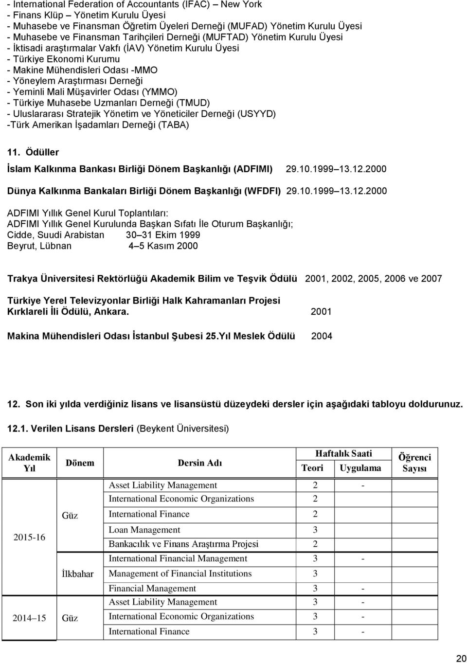 Yeminli Mali Müşavirler Odası (YMMO) - Türkiye Muhasebe Uzmanları Derneği (TMUD) - Uluslararası Stratejik Yönetim ve Yöneticiler Derneği (USYYD) -Türk Amerikan İşadamları Derneği (TABA) 11.