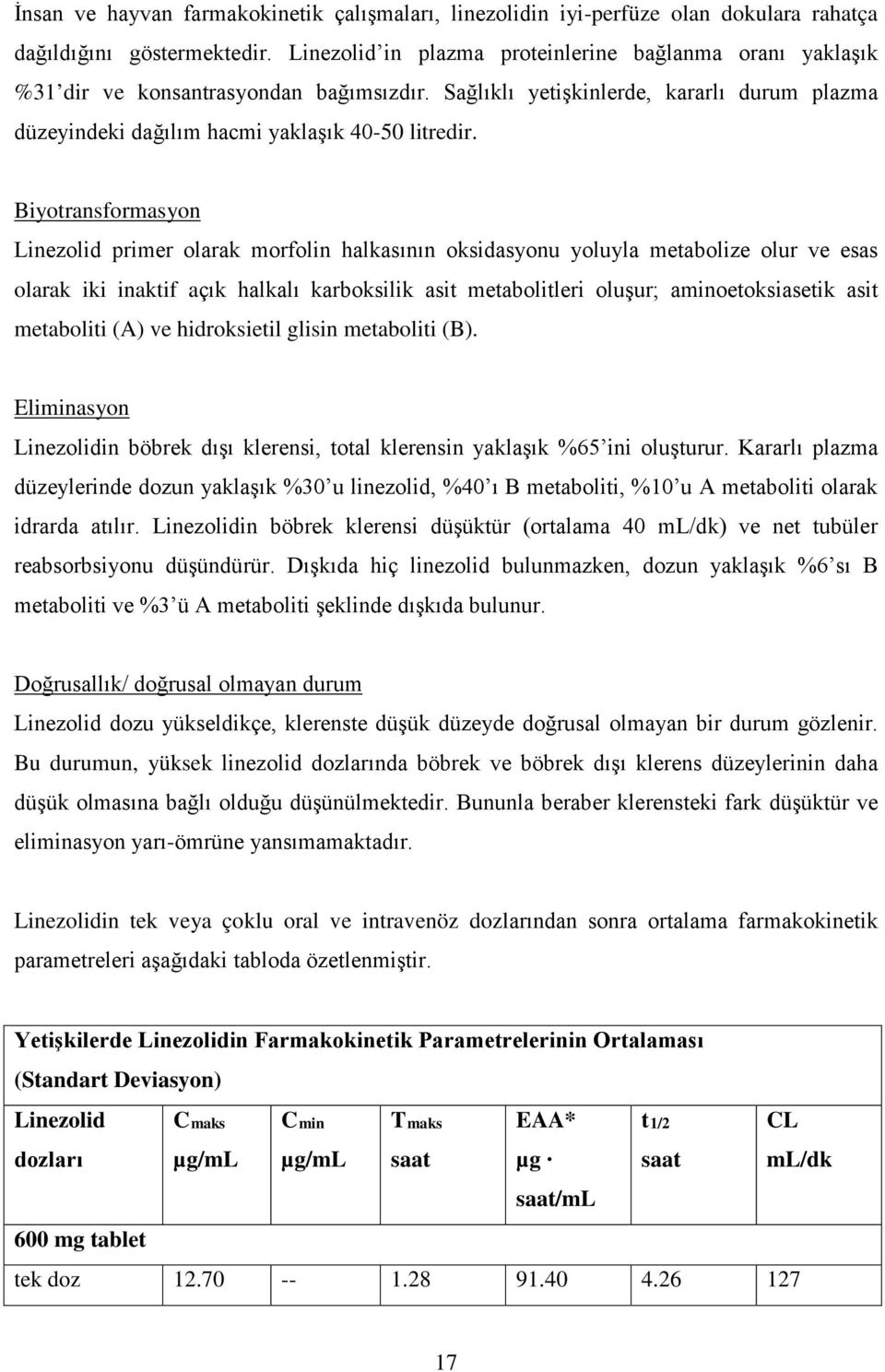 Biyotransformasyon Linezolid primer olarak morfolin halkasının oksidasyonu yoluyla metabolize olur ve esas olarak iki inaktif açık halkalı karboksilik asit metabolitleri oluşur; aminoetoksiasetik