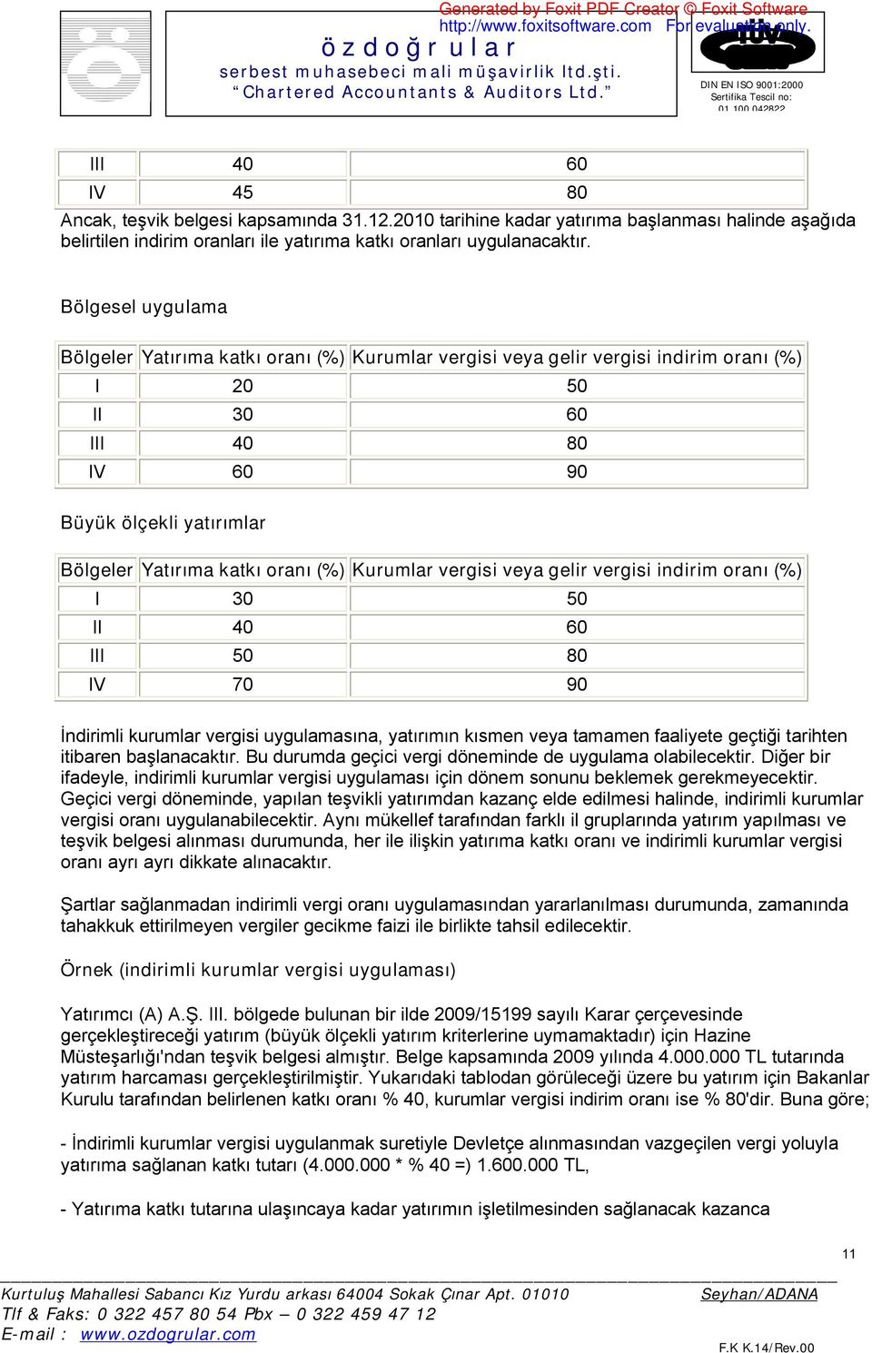 (%) Kurumlar vergisi veya gelir vergisi indirim oranı (%) I 30 50 II 40 60 III 50 80 IV 70 90 İndirimli kurumlar vergisi uygulamasına, yatırımın kısmen veya tamamen faaliyete geçtiği tarihten